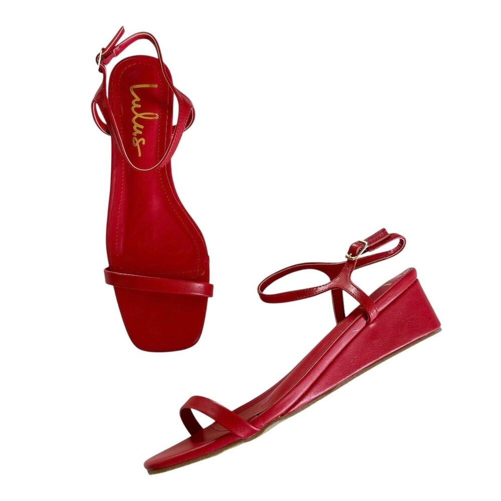 Lulus Karolina Red Faux Leather Ankle Strap Wedge Sandals Women’s Size 6 New